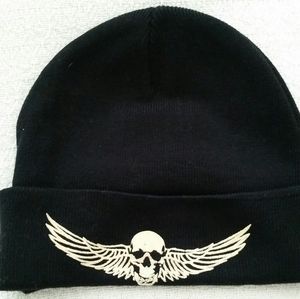 Skull & Wing Black Winter Beanie